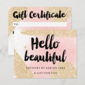 Gift certificate Gold glitter roze hallo script (Voorkant / Achterkant)