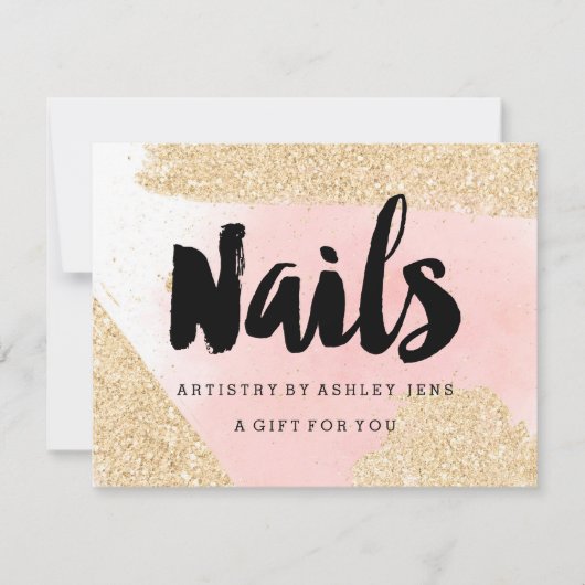 Gift certificate gold glitter roze nagelspijkersch (Voorkant)