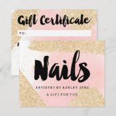 Gift certificate gold glitter roze nagelspijkersch (Voorkant / Achterkant)