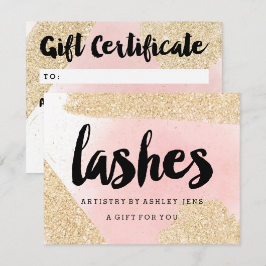 Gift certificate gold glitter roze zweetrietschrif (Voorkant / Achterkant)
