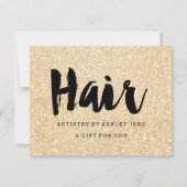Gift certificate gold glitter sparkles hair script (Voorkant)