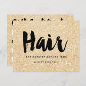 Gift certificate gold glitter sparkles hair script (Voorkant / Achterkant)
