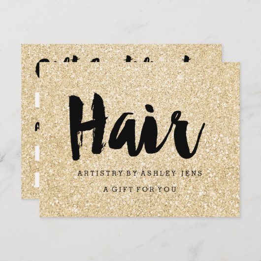 Gift certificate gold glitter sparkles hair script (Voorkant / Achterkant)