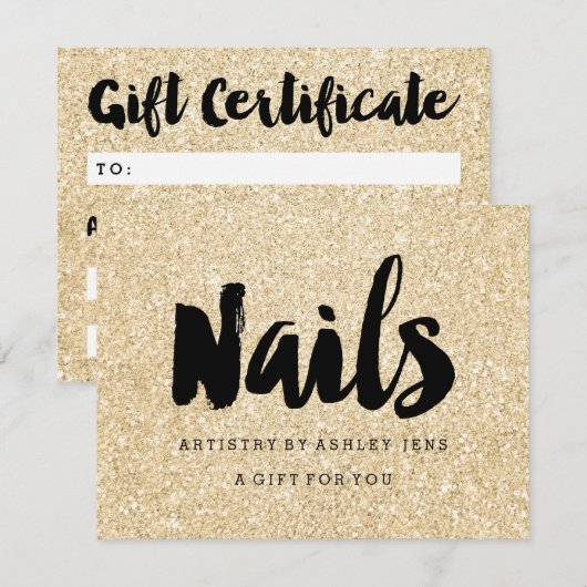Gift certificate gold glitter sparrenes script (Voorkant / Achterkant)