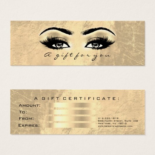 Gift Certificate Gold Leather Lashes Makeup Artist Mini Visitekaartjes (Voorkant /achterkant)