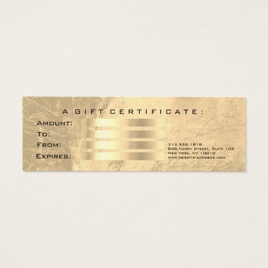 Gift Certificate Gold Leather Lashes Makeup Beauty Mini Visitekaartjes (Achterkant)