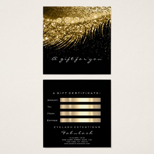 Gift Certificate Gold Metallic Lashes Makeup Black Vierkante Visitekaartjes (Voorkant /achterkant)