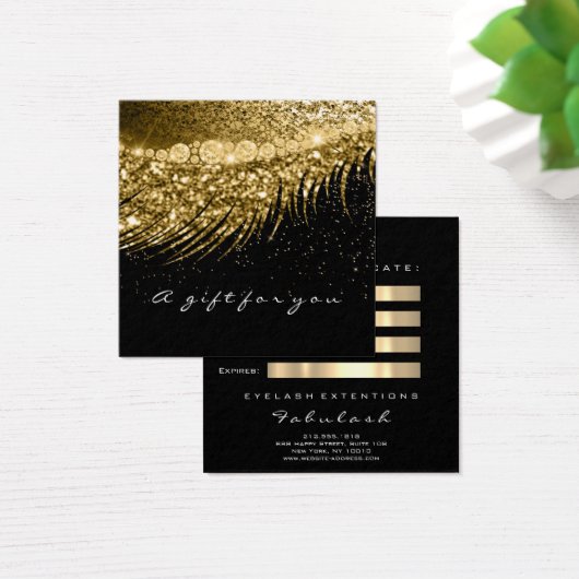 Gift Certificate Gold Metallic Lashes Makeup Black Vierkante Visitekaartjes (Bureau)