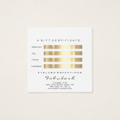 Gift Certificate Gold Metallic Lashes Makeup White Vierkante Visitekaartjes (Achterkant)