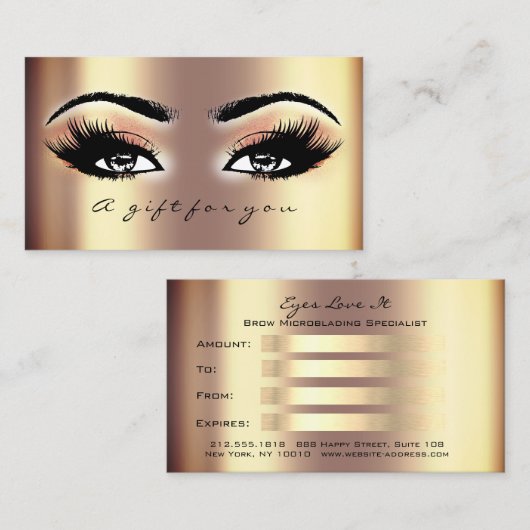 Gift Certificate Gold Roos Coral Lashes Makeup Kortingskaartje (Voorkant / Achterkant)