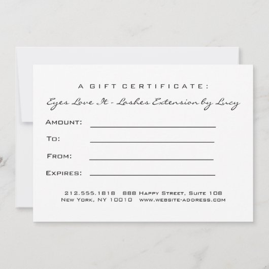 Gift Certificate Gold White Lash Extension Makeup Kaart (Achterkant)