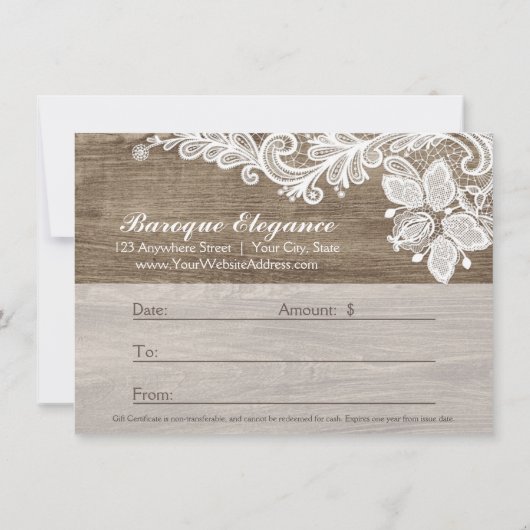 Gift Certificate Lace on Rustin Barn Wood (Achterkant)