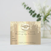 Gift Certificate Lashes Kiss LIps Makeup Gold Briefkaart (Staand voorkant)