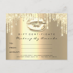 Gift Certificate Lashes Kiss LIps Makeup Gold Briefkaart