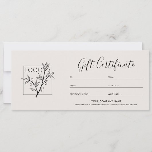 Gift Certificate Logo Photo Modern Off-White (Voorkant)
