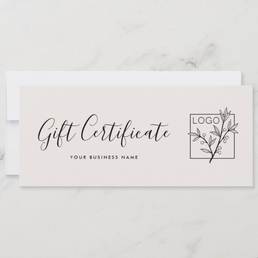 Gift Certificate Logo Script Minimalist Off-White (Voorkant)
