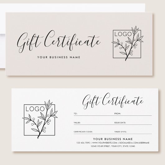 Gift Certificate Logo Script Minimalist Off-White