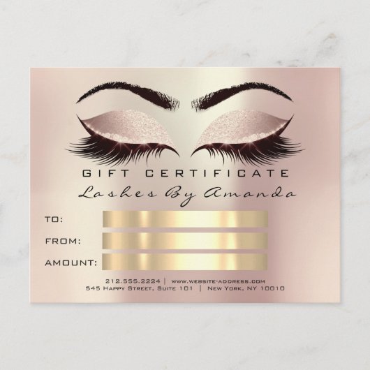 Gift Certificate Makeup Cosmetoloog Lash Roze Briefkaart (Voorkant)