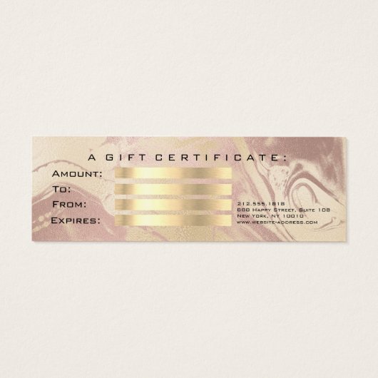 Gift Certificate Marble Gold Lashes Eyes Makeup Mini Visitekaartjes (Achterkant)