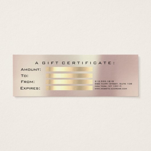 Gift Certificate Parly Gold Lashes Makeup Small Mini Visitekaartjes (Achterkant)