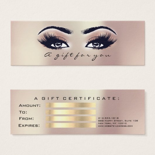 Gift Certificate Pearly roze Gold Lashes Makeup Mini Visitekaartjes (Voorkant /achterkant)
