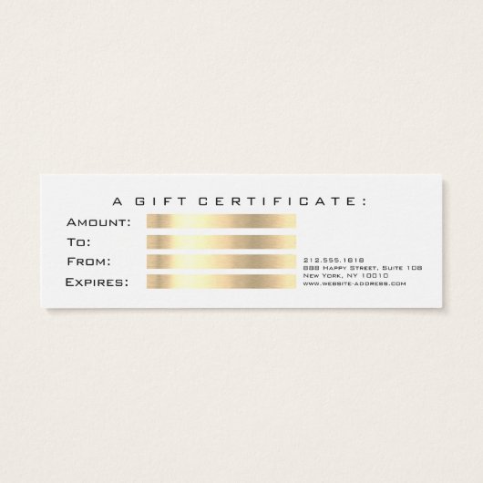 Gift Certificate Pink Gold Lashes Makeup Ombre Mini Visitekaartjes (Achterkant)