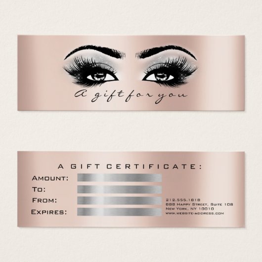 Gift Certificate Roos Gold Lashes Makeup Grey Mini Visitekaartjes (Voorkant /achterkant)