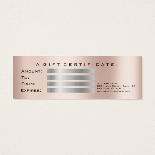 Gift Certificate Roos Gold Lashes Makeup Grey Mini Visitekaartjes (Achterkant)