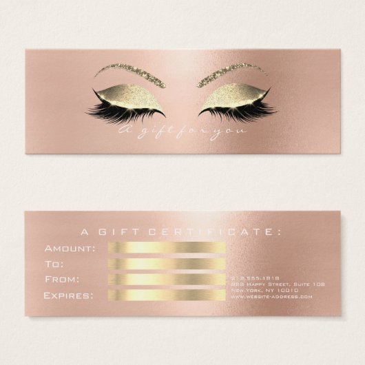Gift Certificate Roos Gold Lashes Makeup White Pin Mini Visitekaartjes (Voorkant /achterkant)