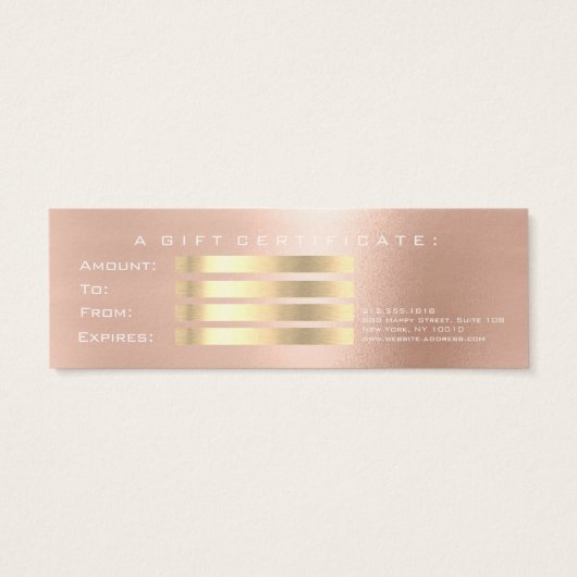 Gift Certificate Roos Gold Lashes Makeup White Pin Mini Visitekaartjes (Achterkant)