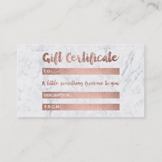 Gift certificate roos Gold schoonheidsscript marme Kortingskaartje (Achterkant)