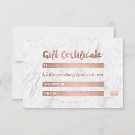 Gift certificate roos gold typografie white marble (Achterkant)