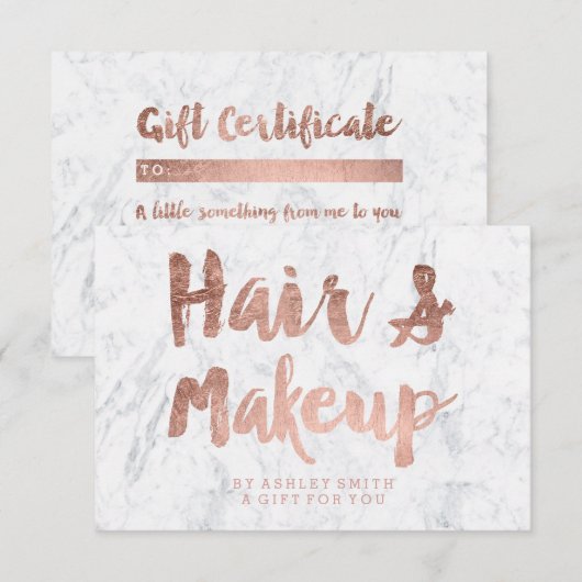 Gift certificate roos gold typografie white marble (Voorkant / Achterkant)