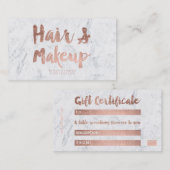 Gift certificate roos gold typografie white marble kortingskaartje (Voorkant / Achterkant)