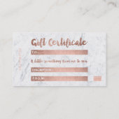 Gift certificate roos gold typografie white marble kortingskaartje (Achterkant)