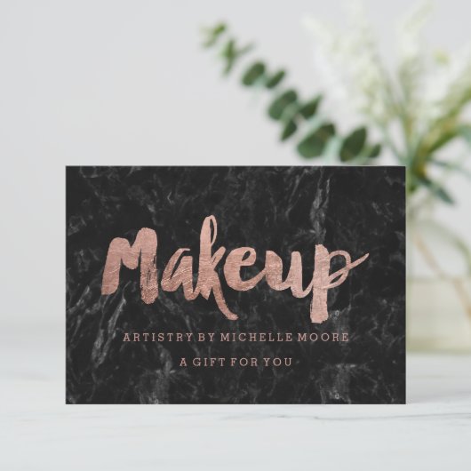 Gift certificate roos gold typografie zwarte marme (Staand voorkant)