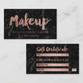 Gift certificate roos gold typografie zwarte marme kortingskaartje (Voorkant / Achterkant)