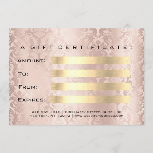 Gift Certificate Roze Damask Lashes Beauty Makeup (Achterkant)