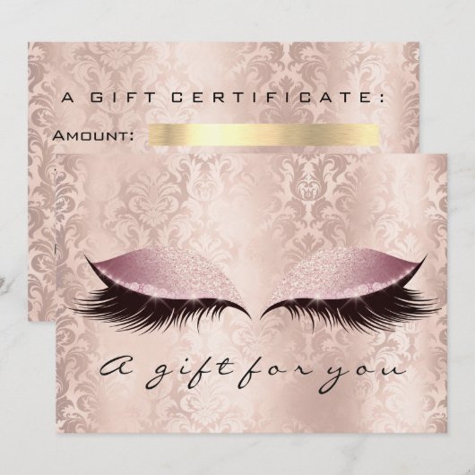 Gift Certificate Roze Damask Lashes Beauty Makeup (Voorkant / Achterkant)