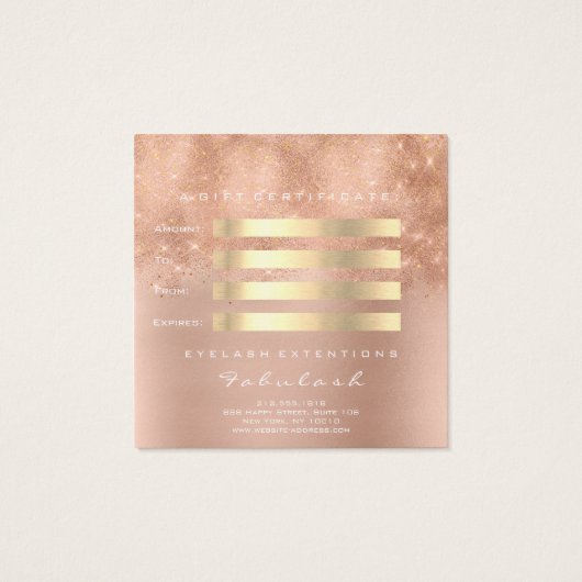 Gift Certificate Roze Glitter Gold Lashes Makeup Vierkante Visitekaartjes (Achterkant)