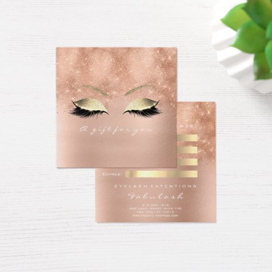 Gift Certificate Roze Glitter Gold Lashes Makeup Vierkante Visitekaartjes (Bureau)