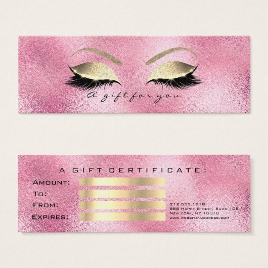 Gift Certificate Roze Gold Glass Lashes Makeup Mini Visitekaartjes (Voorkant /achterkant)
