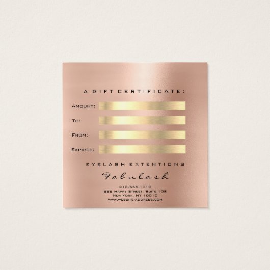 Gift Certificate Roze Rose Blush Lashes Makeup Vierkante Visitekaartjes (Achterkant)
