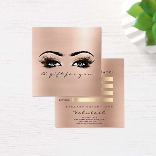Gift Certificate Roze Rose Blush Lashes Makeup Vierkante Visitekaartjes (Bureau)