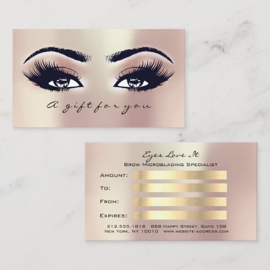Gift Certificate Roze Rose Coral Lashes Makeup Kortingskaartje (Voorkant / Achterkant)