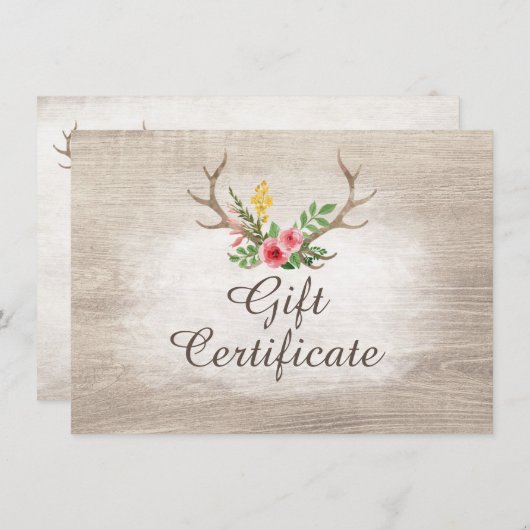 Gift Certificate Rustic Deer Bohemian Roos (Voorkant / Achterkant)