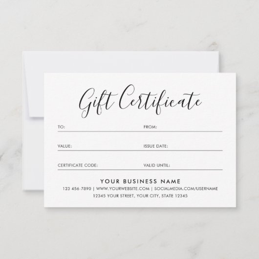 Gift Certificate Script Minimalist Black Card (Achterkant)
