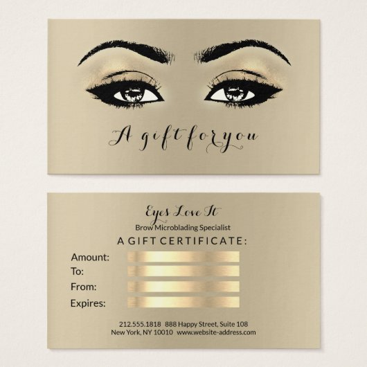 Gift Certificate Sepia Gold Lashes Makeup Artist Visitekaartjes (Voorkant /achterkant)
