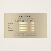 Gift Certificate Sepia Gold Lashes Makeup Artist Visitekaartjes (Achterkant)
