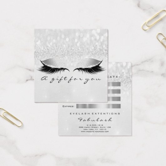 Gift Certificate Silver Glitter Lashes Makeup Grey Vierkante Visitekaartjes (Kantoor)